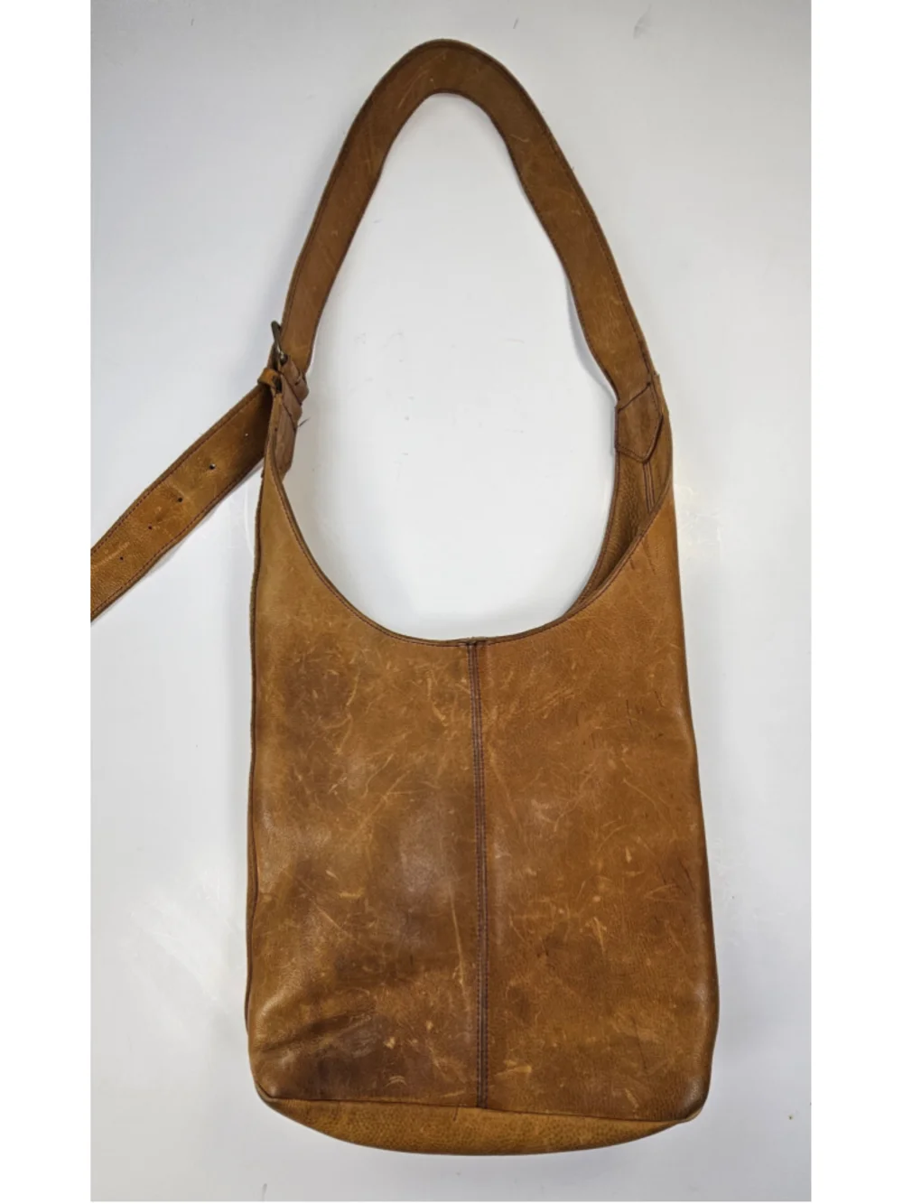Duluth Trading Co Leather Hobo Shoulder Bag Brown Distressed Full Grain Purse